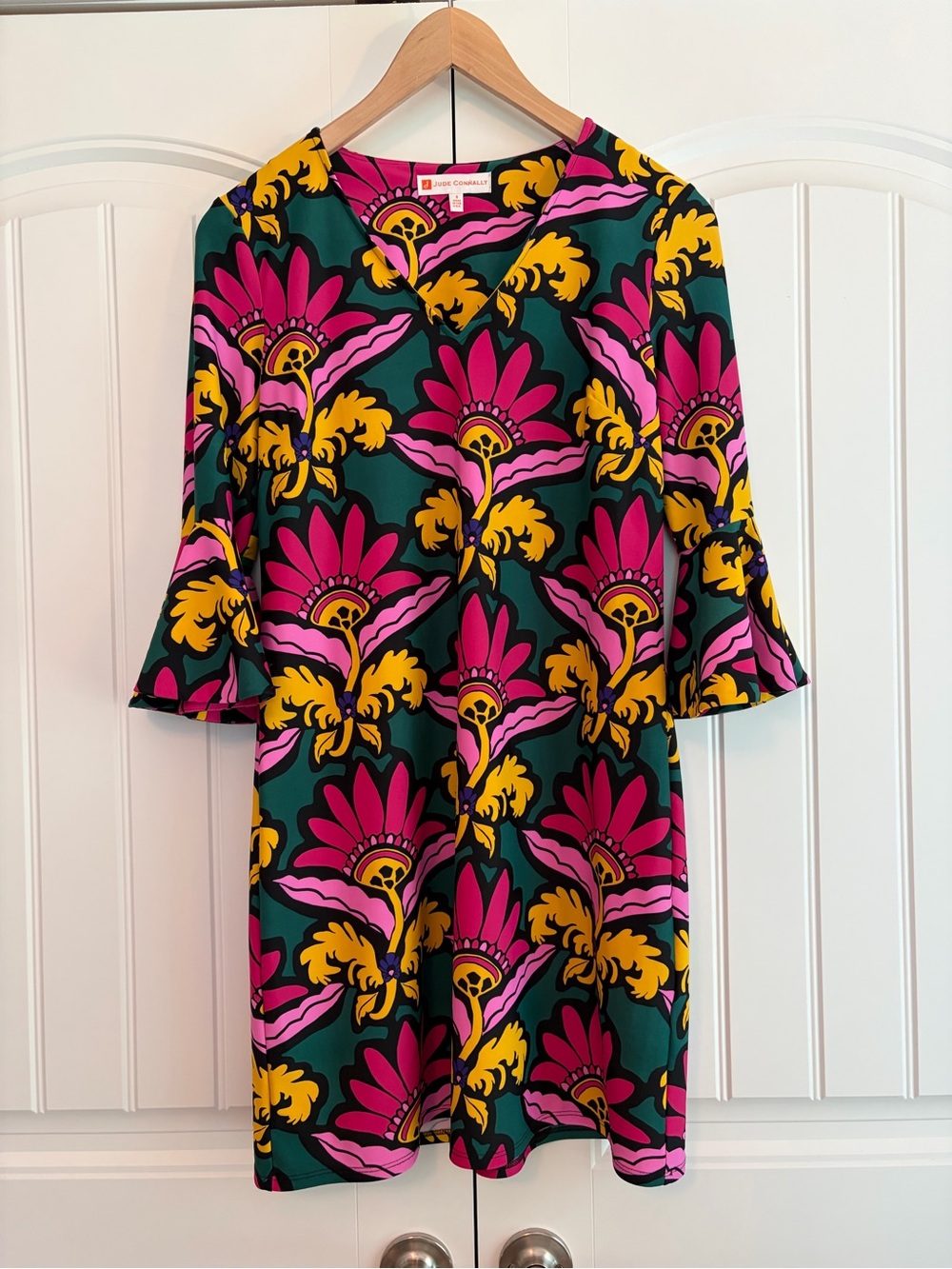 Jude Connally Bold Floral Dress Size S Babe Grand Florie Retro Dramatic Artsy
